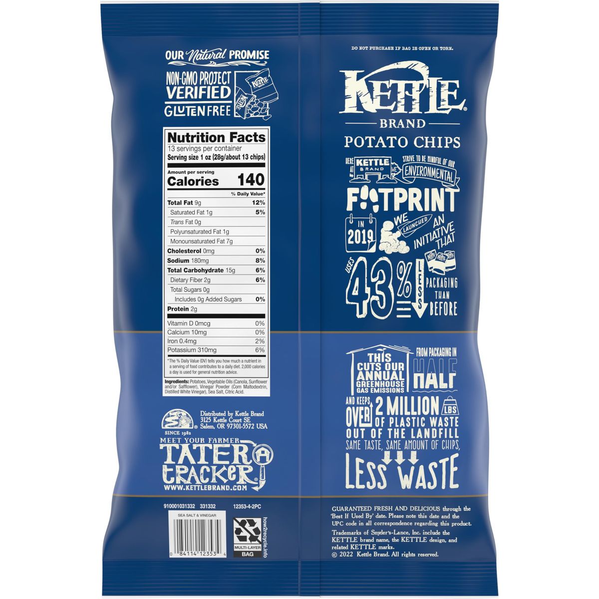 Kettle Brand Potato Chips Sea Salt  Vinegar Kettle Chips 13 Oz