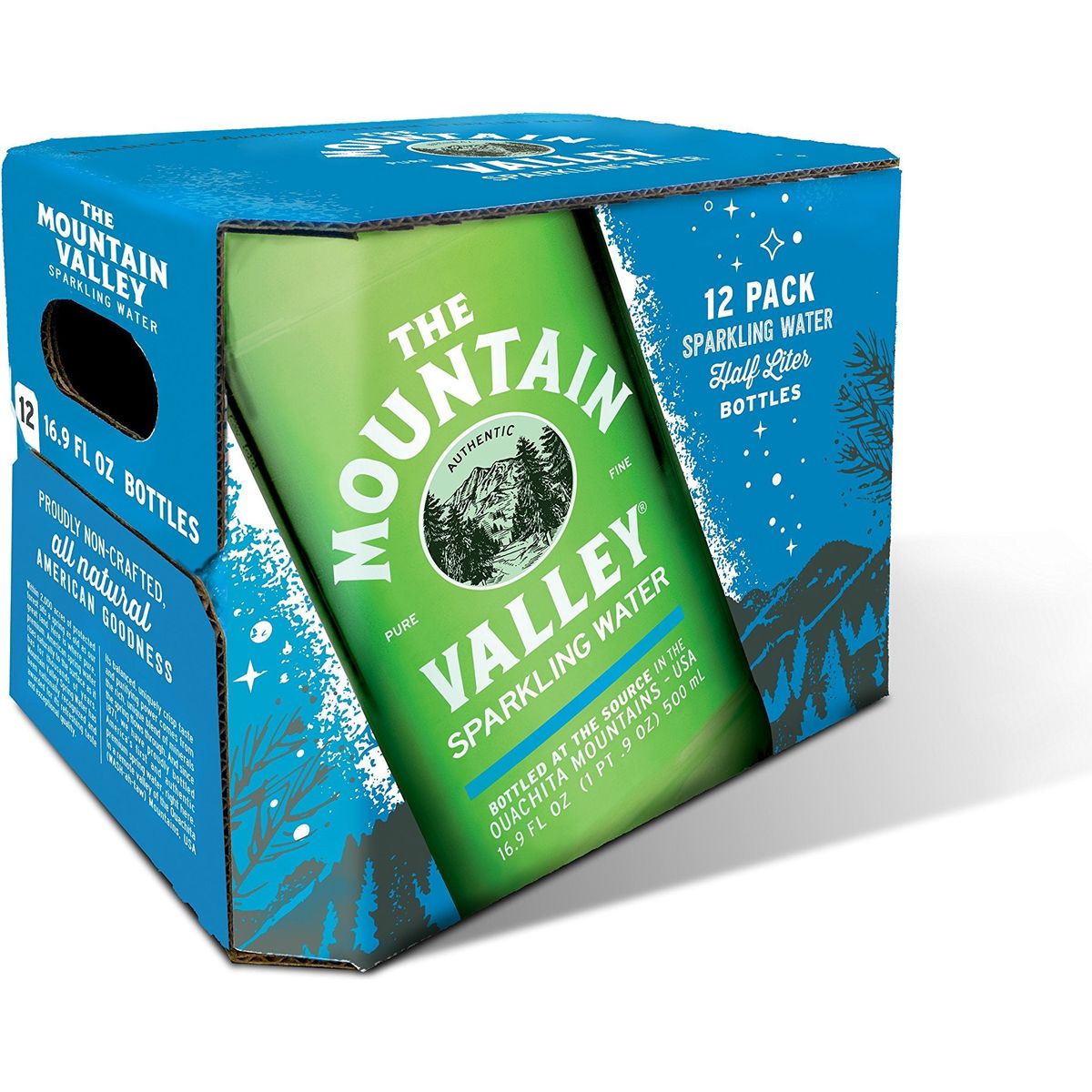 THE MOUNTAIN VALLEY NATURAL PURE FINE Sparkling Spring Water 1 L Pack of 12