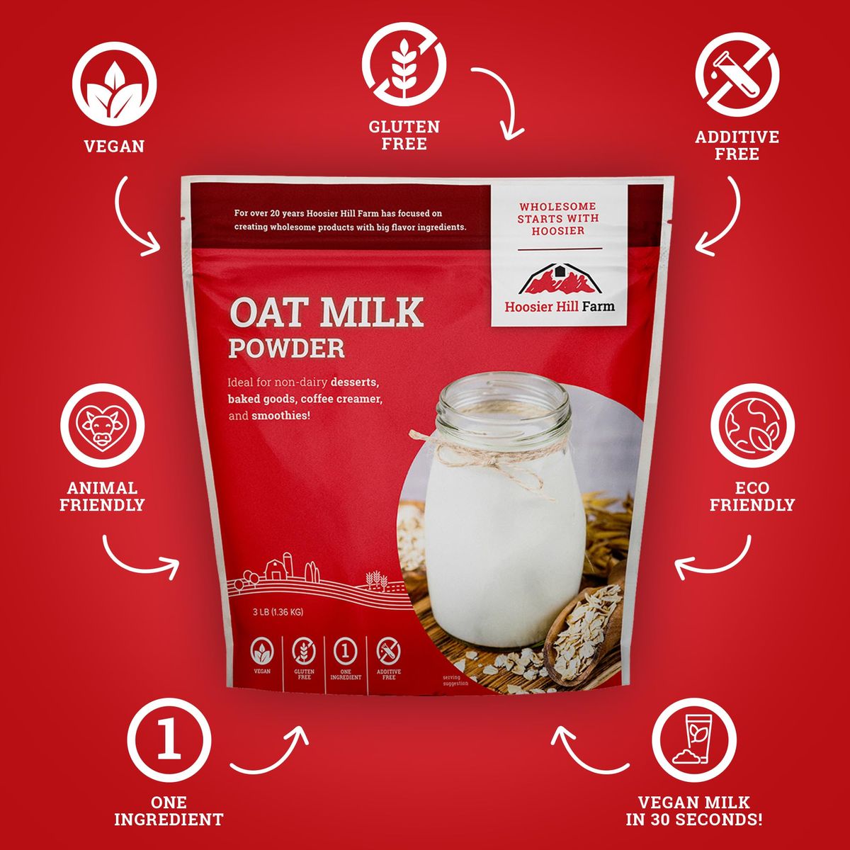 Hoosier Hill Farm Instant Oat Milk Powder 3LB Pack of 1