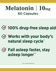 Nature's Bounty Melatonin, 100% Drug Free Sleep Aid, Dietary Supplement, Promotes Relaxation and Sleep Health, 10mg, Green, 60 Count