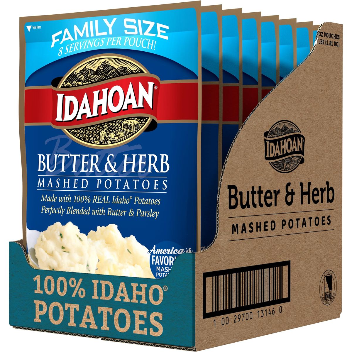 Idahoan Butter  Herb Mashed Potatoes Family Size 8 oz Pack of 8