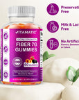 Vitamatic Prebiotic Fiber Gummies for Adults - 7G Fiber Extra Strength - Zero Sugar Added - 60 Pectin Based Gummies - Digestive Health & Regularity Support