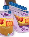 Plum Organics Stage 2 Organic Baby Food - Peach, Banana, and Apricot - 4 oz Pouch (Pack of 6) - Organic Fruit and Vegetable Baby Food Pouch