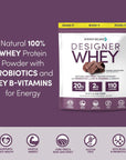 Designer Wellness, Designer Whey, Natural Protein Powder with Probiotics, Fiber, and Key B-Vitamins for Energy, Gluten-Free & Kosher, Double Chocolate, 2 lb