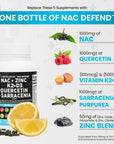 NAC Supplement N-Acetyl Cysteine 1000mg Vitamin D3 K2 Zinc Quercetin 1000mg Sarracenia Purpurea 1000mg with Elderberry Holy Basil Bee Propolis Bromelain L-Lysine Made in USA - 60 Count