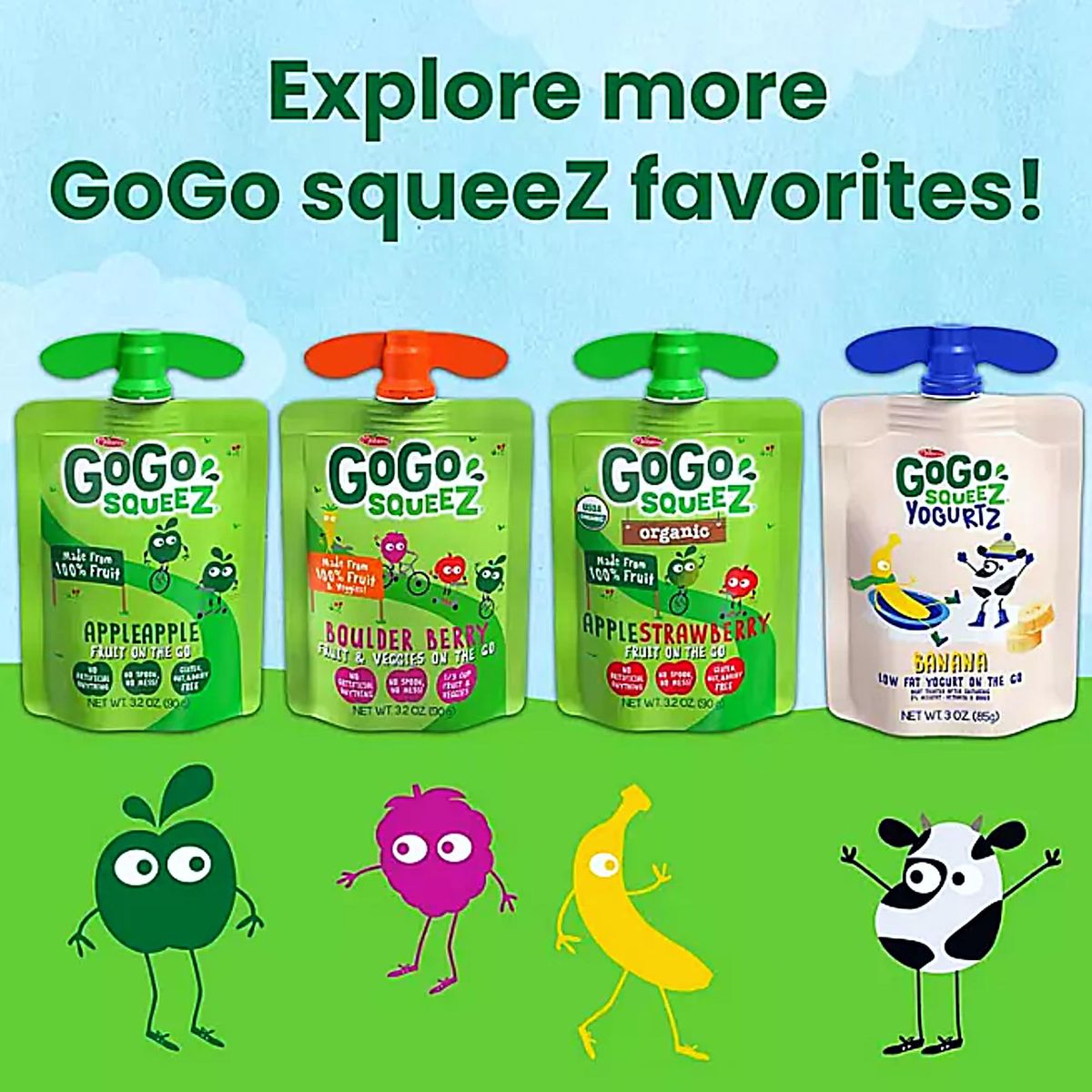 GoGo Squeeze Yogurt Strawberry banana Raspberry or Blueberry 3 oz Pounches 20 Pack Every Order is Elegantly Packaged in a Signature BETRULIGHT Branded Box Strawberry Banana