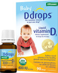 Ddrops Organic Baby 400 IU 90 Drops - Daily Vitamin D Liquid for Infants. Supports Teeth & Bone Health. No Preservatives, No Sugar, Non-GMO, Allergy-Friendly