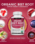 Organic Beet Root Powder Tablets - 2040mg Natural Nitric Oxide Beets to Support, Energy, Black Pepper Better Absorption, Non-GMO, for Men Women, 90 Tablets