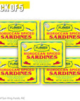 Flower Brand Spiced Sardines Olive Oil 438 oz Morocco Wild Sardines Canned Sardines High Protein Food Keto Food Keto Snacks Gluten Free Food Canned Food Bulk Sardines in Oil Pack of 5