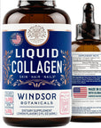 Concentrated Liquid Collagen Peptides Supplement - Hair, Skin, Nail, Joints Support - Sublingual Drops by WINDSOR BOTANICALS - 10,000mcg Collagen, 5,000mcg Biotin - Lemon Flavor - 2-Month - 2 oz