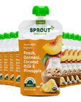 Sprout Organic Baby Food, Stage 2 Pouches, Peach Oatmeal with Coconut Milk and Pineapple, 3.5 Oz Purees (Pack of 12)