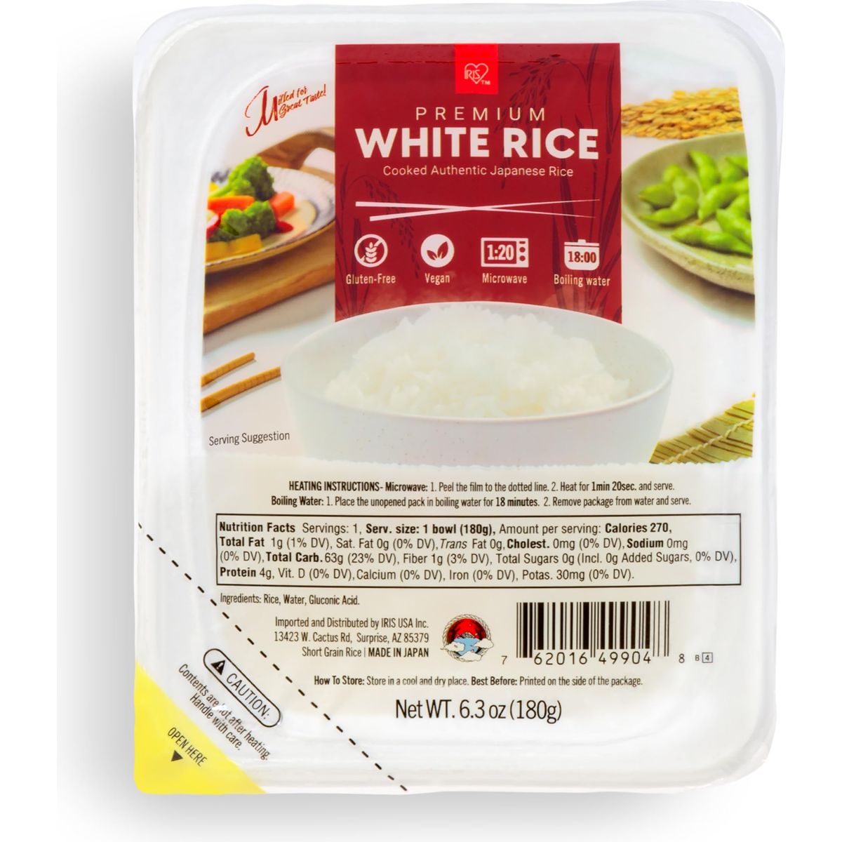 IRIS USA Cooked and Microwavable Japanese Rice 40 Pack Instant White Rice Microwave for 80 seconds Sticky Gluten Free Vegan Cooked Arroz Perfect with Japanese Food