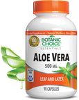 Botanic Choice Premium Natural Aloe Vera Supplement - Digestive Health Support Leaf and Latex Herbal - Gluten Free Non-GMO - 90 Capsules (500 mg each)