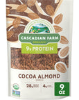 Cascadian Farm Organic Granola Cocoa Almond Protein Granola NonGMO 9 oz Resealable Pouch