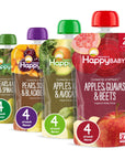 Happy Baby Organics Stage 2 Baby Food Pouches, Gluten Free, Vegan & Healthy Snack, Clearly Crafted Fruit & Veggie Puree, Fruit & Veggie Variety Pack, 4 Ounces (Pack of 16)