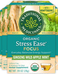 Traditional Medicinals Tea Organic Stress Ease Focus with Adaptogens Everyday Balanced Energy Ginseng Wild Apple Mint 96 Tea Bags