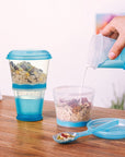 Cereal On The Go, Cup Container Breakfast Drink Milk Cups Portable Yogurt and Travel To-Go Food Containers Storage With Spoon(Blue)