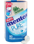 Mentos Pure Fresh Sugar-Free Chewing Gum with Xylitol, Fresh Mint, in a recyclable 90% Paperboard Bottle, 80 Piece