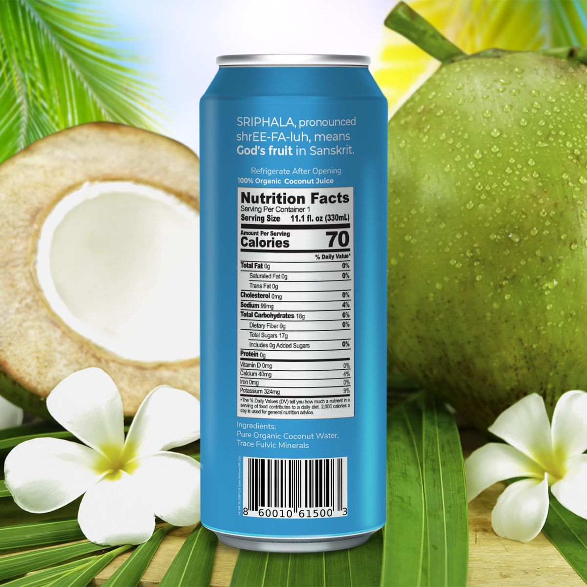 Sriphala Mineral Rich Nutritious Coconut Water Organic  with Fulvic Acid  Electrolyte Water  NonGMO Keto GlutenFree No Sugar Added Tasteful Vitamin Water Energy Quench 1332 Fl Oz12pack