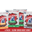 Wild River Beef Jerky Variety Pack Old Fashioned Beef Jerky Gluten Free  2 Green Chile Black Pepper Original  Deliciously Seasoned Savory Meat Snack Made with 100 Beef 35 Ounce Pack of 4