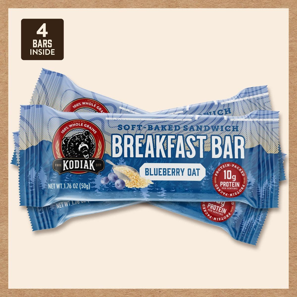 Kodiak Cakes Breakfast Bar Sandwich Variety of 4 packs 2 Flavors 10g of Protein  176 Ounce