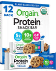 Orgain Organic Vegan Protein Bars, Chocolate Chip Cookie Dough - 10g Plant Based Protein, Gluten Free Snack Bar, Low Sugar, Dairy Free, Soy Free, Lactose Free, Non GMO, 12 Count (Pack of 1)