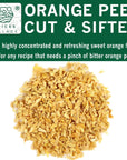 SPICES VILLAGE Orange Peel Cut & Sifted [4 oz] - Fresh Dried Orange Peel Zest and Rind, Citrus Fruit Seasoning for Cooking, Baking & Herb Tea - Kosher, Gluten Free, Non GMO, Resealable Bulk Bag