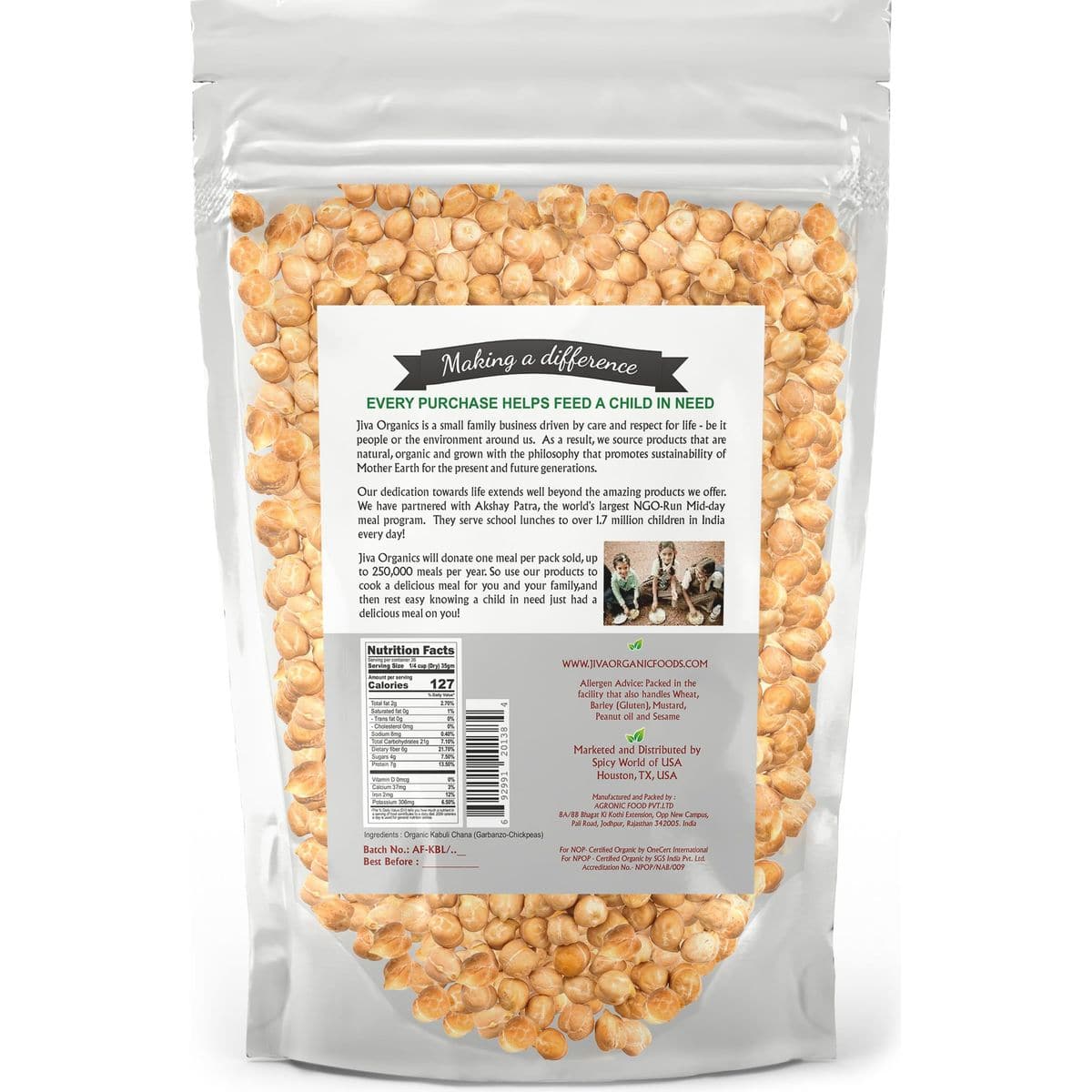 Jiva Organic Raw Chickpeas Whole Garbanzo Beans 4 LB Large Bag  Gluten Free Non GMO Vegan