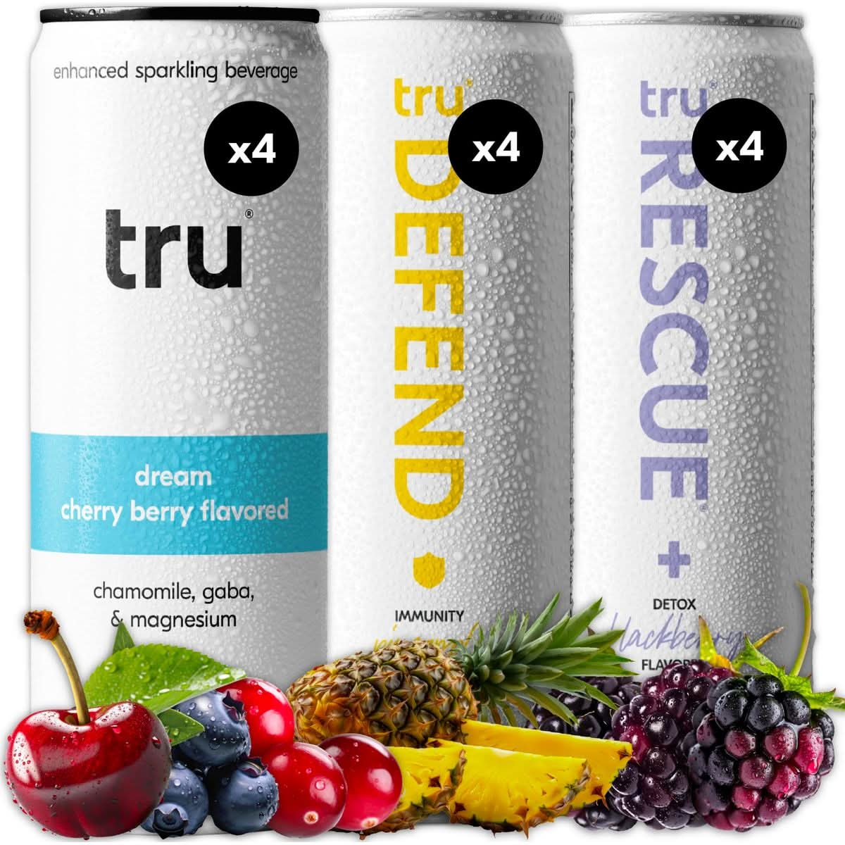 Tru Recovery Seltzer Variety Flavored Sparkling Water Made with Real Fruit Juice  Immune Support Sleep and Detox Drinks  Caffeine Free Kosher GF No Added Sugar Beverages 12oz Pack of 12