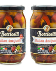 Hot Antipasto by Botticelli 18oz Jars Pack of 2  Premium Spicy Italian Appetizer  GlutenFree  Olives Artichokes Mushrooms Red Hot Peppers and Olive Oil