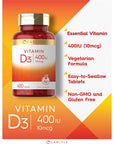 Carlyle Vitamin D3 | 400iu (10mcg) | 400 Tablets | Value Size | Vegetarian, Non-GMO, and Gluten Free Formula | Vitamin D Supplement