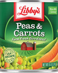 Libbys Peas  Carrots  Deliciously Sweet Vibrantly Orange Diced Carrots  Succulent Green Sweet Peas  Grown  Made in USA  85 oz Pack of 12