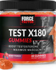 Force Factor Test X180 Gummies Testosterone Booster for Men with Tongkat Ali, Horny Goat Weed, Tribulus Terrestris, Fenugreek, & Black Maca, Supplement Men, Berry Punch, 60 Gummies, 1-Pack