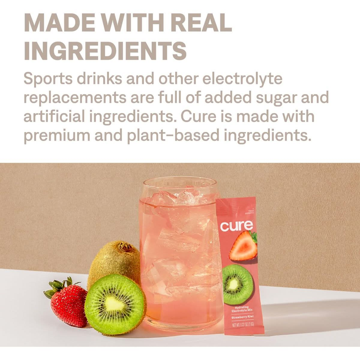 Cure Hydration  PlantBased Electrolyte Drink Mix  No Added Sugar  Dehydration Relief Powder Made with Coconut Water  NonGMO  Vegan  Gluten Free  Bulk Jar 28 Servings  Strawberry Kiwi