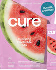 Cure Hydrating Electrolyte Mix | Powder for Dehydration Relief | FSA & HSA Eligible | Made with Coconut Water | No Added Sugar | Vegan | Paleo Friendly | Pouch of 14 Packets - Watermelon Flavor