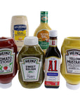 Assorted Set of Condiments- Variety Pack of 6 Oversized Bottles- For Grilling, Dipping, & Enjoying- BBQs, Picnics, Parties, Home- Includes 1 of Each Ketchup, Mayo, Mustard, Relish, Honey Mustard, & A1 Sauce