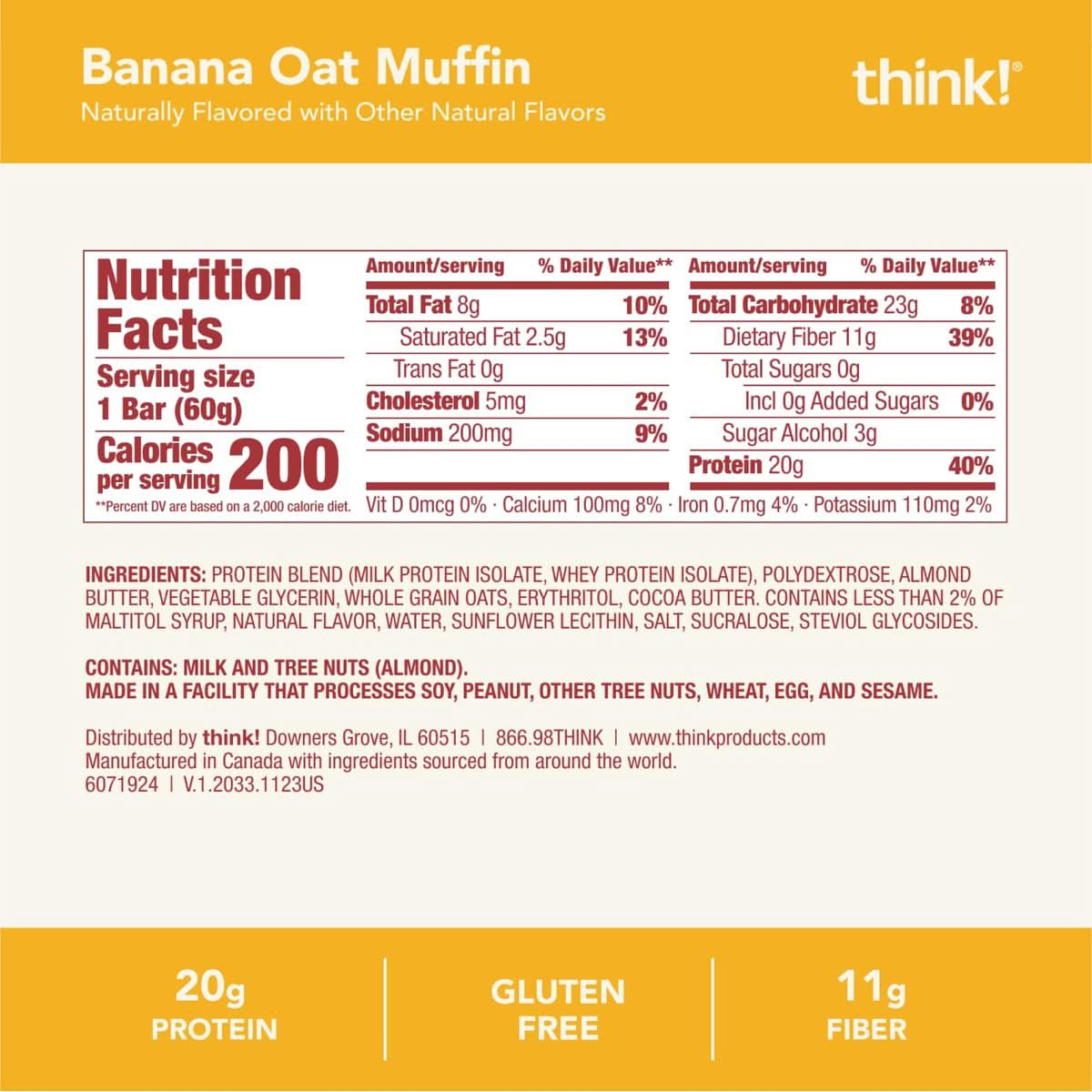 think Protein Bars High Protein Snacks Gluten Free Kosher Friendly Banana Oat Muffin 10 Count