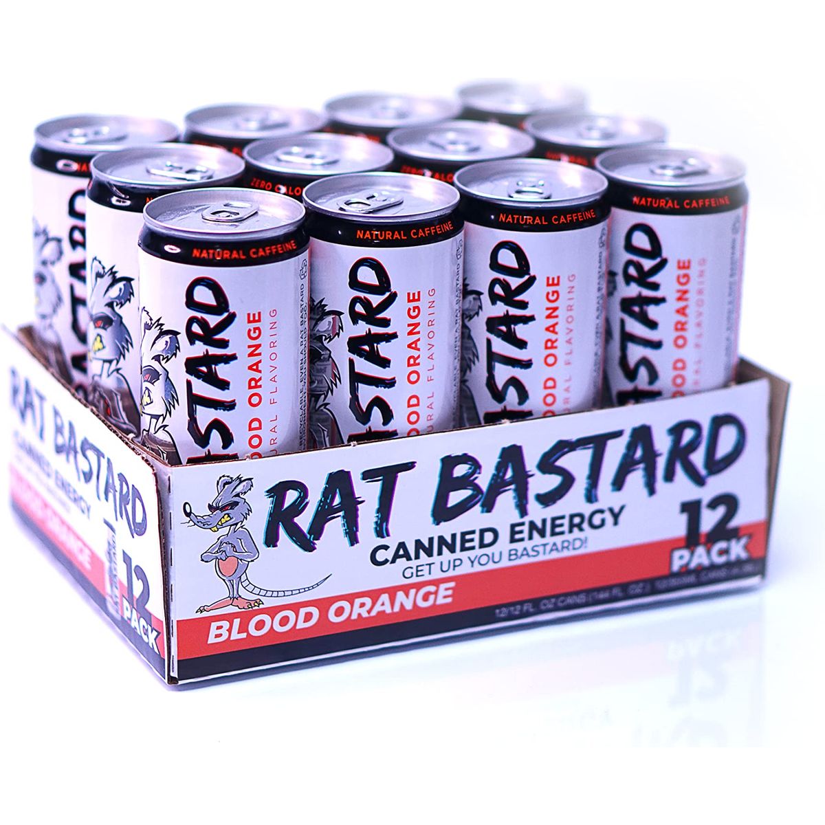 RAT BASTARD Energy Drink  SugarFree Caffeinated Beverage Natural Caffeine to Boost Energy and Focus Blood Orange Flavor 12 fl oz Can Case of 12