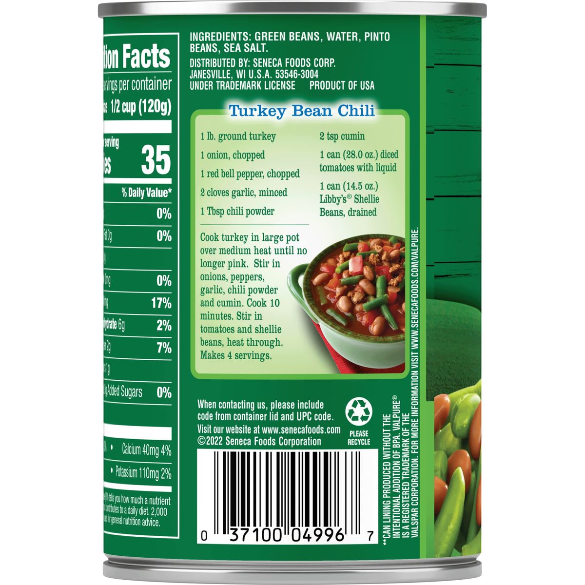 Libbys Shellie Beans  Cut Green Beans and Pinto Beans  Delicious Mild  Subtly Sweet  CrispTender Bite  Seasoned with Sea Salt  Grown  Made in the USA  145 oz can Pack of 12