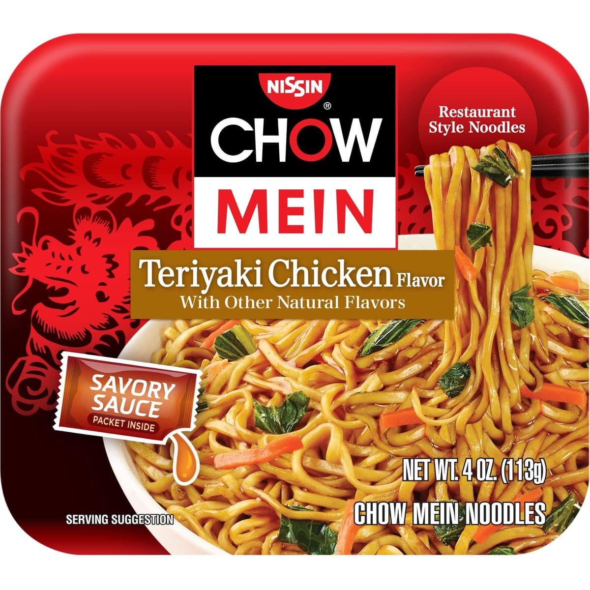 Nissin Chow Mein Teriyaki Chicken 4 Ounce Pack of 8