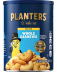 PLANTERS Deluxe Salted Whole Cashews, Party Snacks, Plant-Based Protein 18.25oz (1 Cannister)