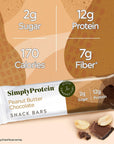 Simply Protein Peanut Butter Chocolate Protein Bars, Vegan Protein Bars Low Sugar High Protein, Gluten Free, 8 Pack