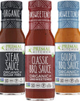 Primal Kitchen Organic BBQ Sauce & Steak Sauce 3-Pack, Made with Real Ingredients, No Cane Sugar or Corn Syrup, Includes Classic BBQ, Golden BBQ, and Steak Sauce