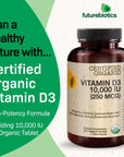 Futurebiotics Vitamin D3 10,000 IU (250 MCG) Supports a Healthy Immune Response, Helps Maintain Strong Bones and Muscles, 360 Organic Tablets