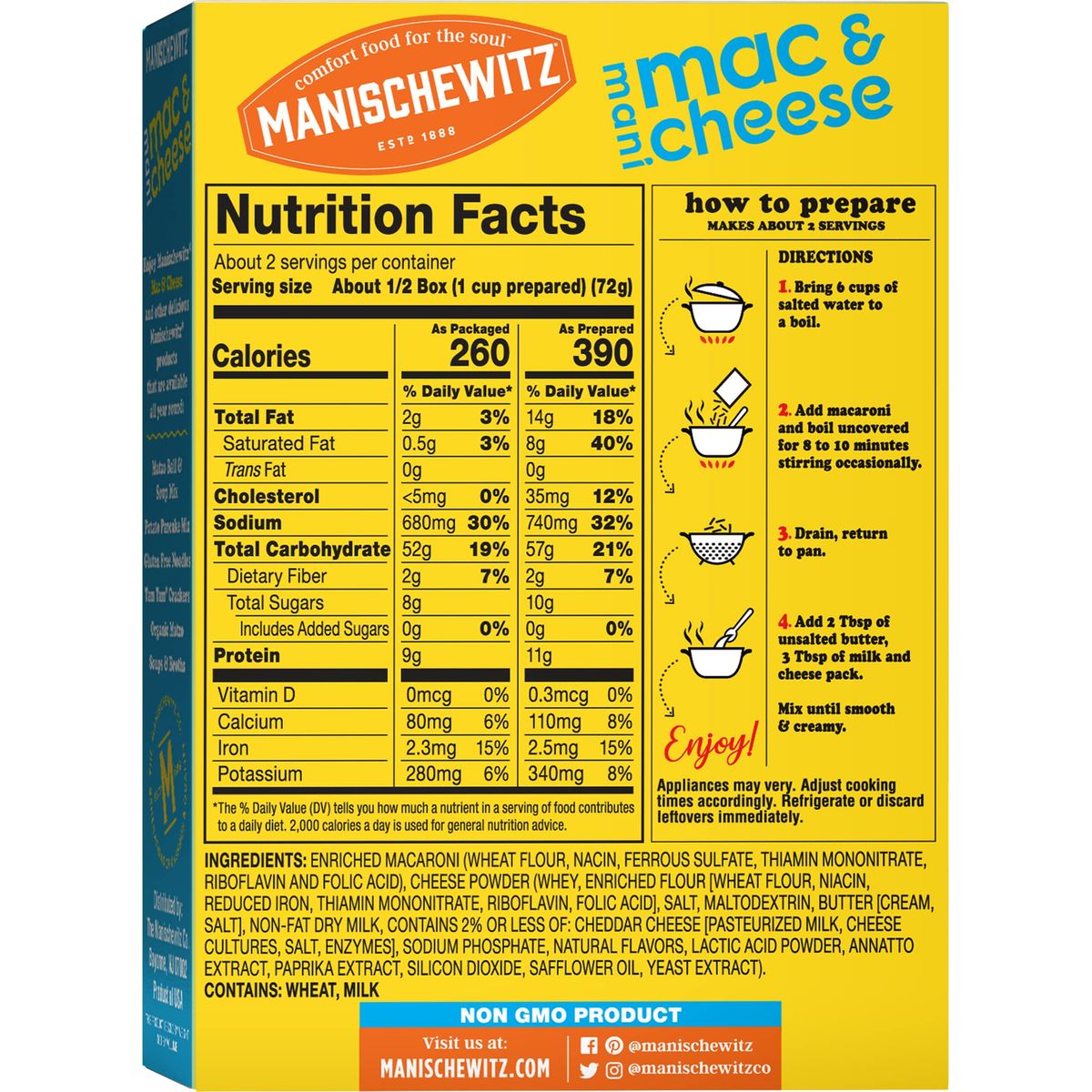 Manischewitz Kosher Mac  Cheese 55oz 4 Pack Made with Real Cheddar Cheese No Artificial Colors of Flavors Certified Kosher