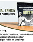 MORNING MAN Greens Powder Probiotic Superfood Mix with 95mg Caffeine, 75+ Vitamins, Green Tea & Coffee Bean Extracts, Digestive Enzymes, Gluten Free, Vegan, Supports Energy, Gut Health, 30 Servings