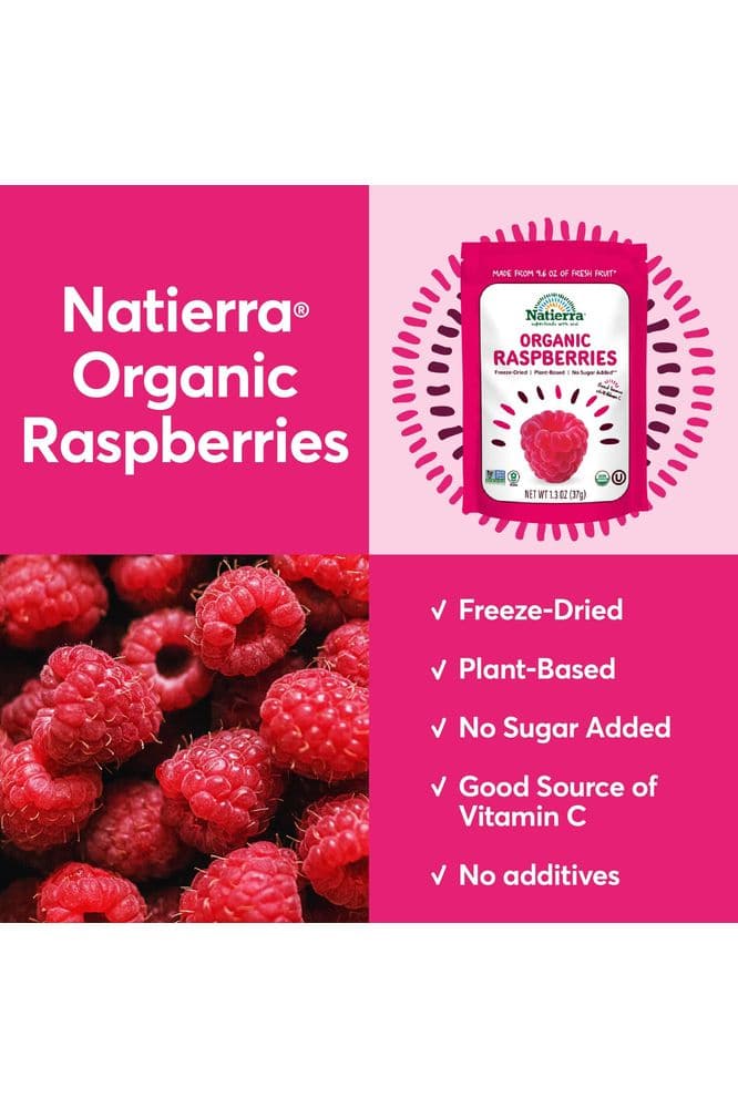 NATIERRA Nature&#39;s All Foods Organic Freeze-Dried Raspberries | Non-GMO &amp; Vegan | 1.3 Ounce