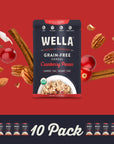 Wella Cereal Oatmeal Alternative GlutenFree Breakfast Hot Cereal GrainFree Paleo Organic Vegan High Protein Superfood PlantBased NonGMO Low in Net Carbs SingleServe Packets Cranberry Pecan Flavor 10 Count 16 oz Packets