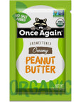 Once Again Organic Creamy Peanut Butter - 1.15oz Squeeze Packs, 10 Count - Salt Free, Unsweetened - USDA Organic, GF Certified, Vegan, Kosher