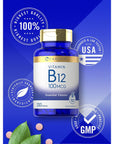 Carlyle Vitamin B12 100mcg | 200 Tablets | Essential Vitamin Supplement | Vegan, Non-GMO, and Gluten Free Formula